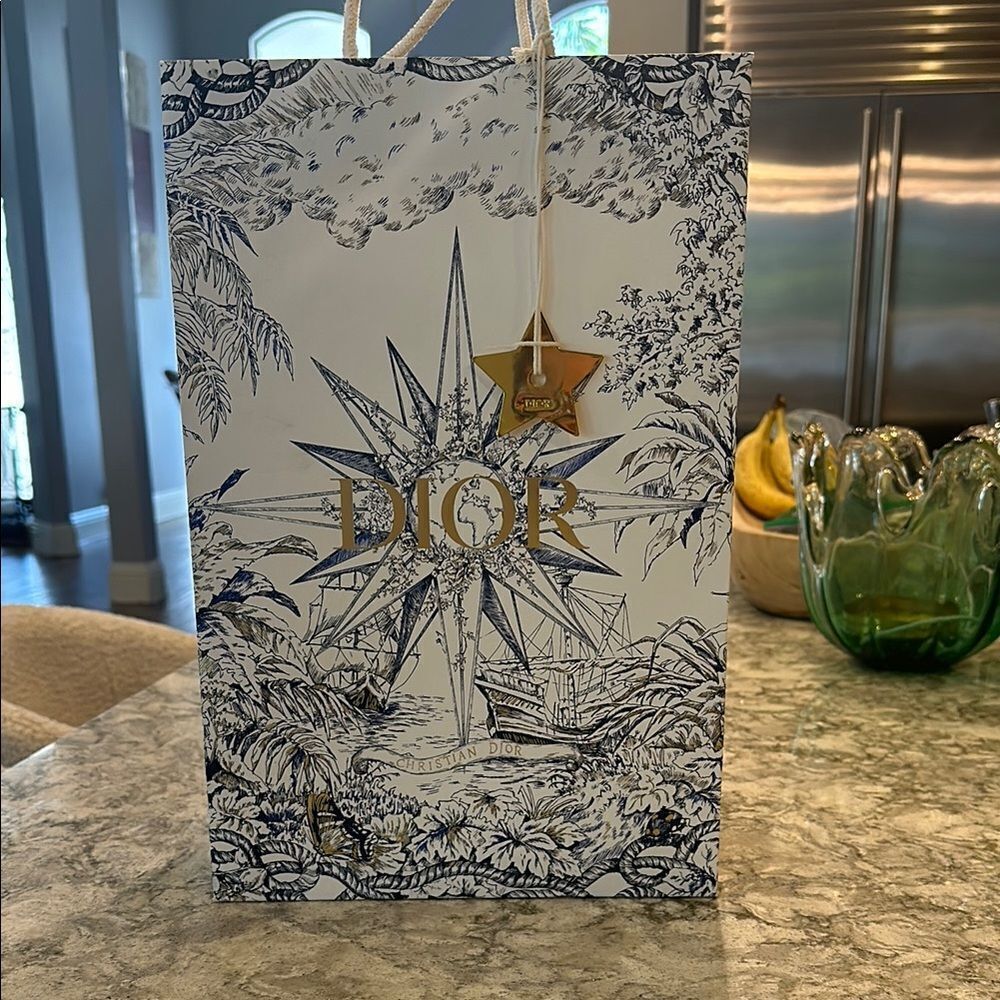 ✨ Dior Shopping Bag with Gold Star Charm - Approx. 10” x 15” x 5”